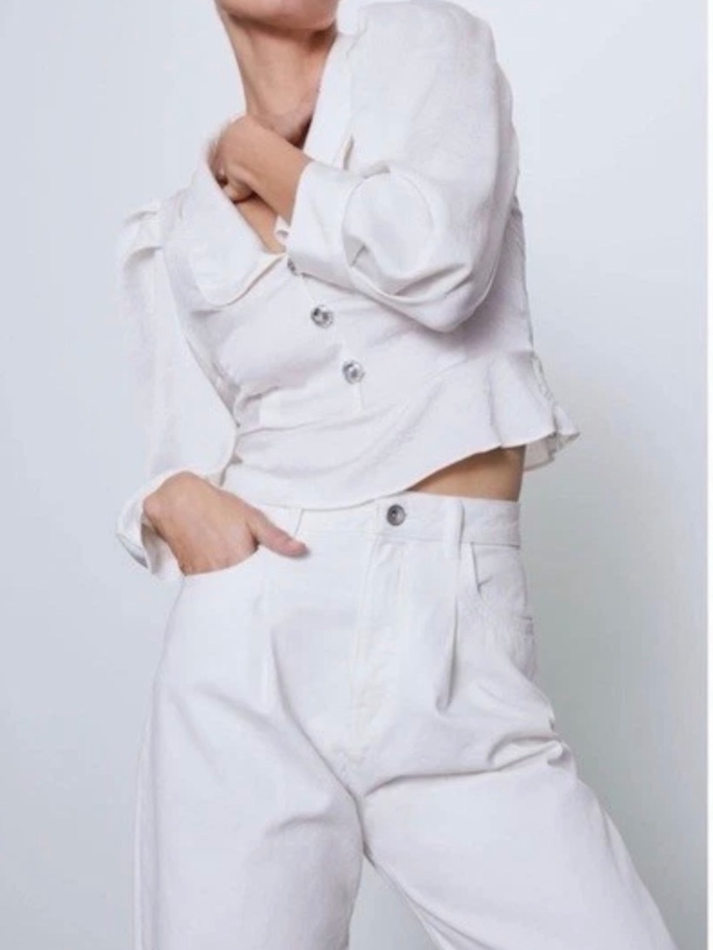 Zara Ivory Cropped blouse